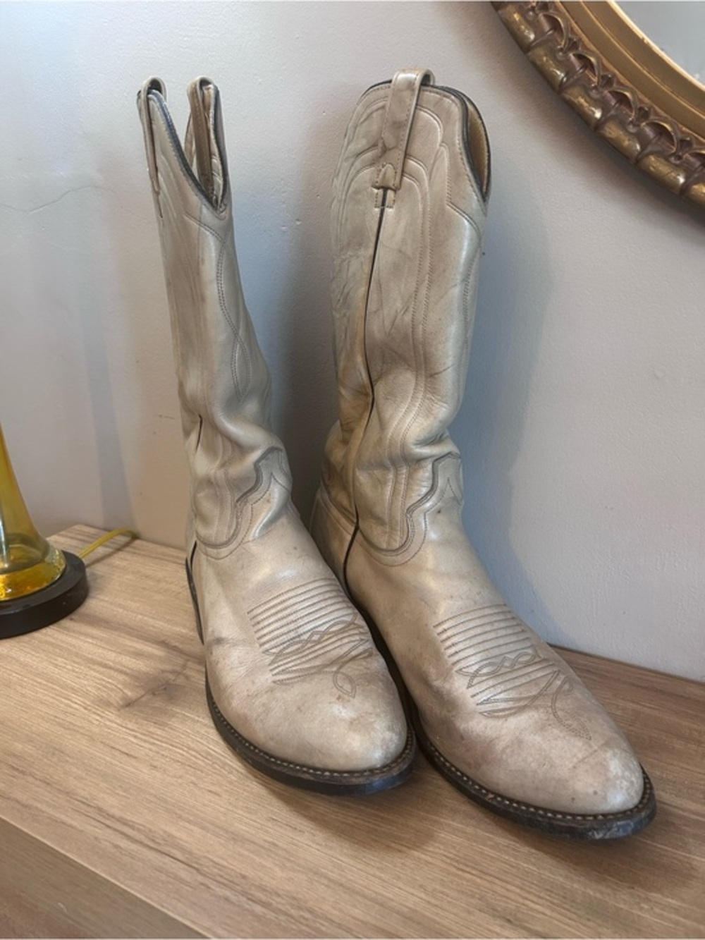 J. Chisholm Cream Leather Western Boots - Soft Ivory Interior